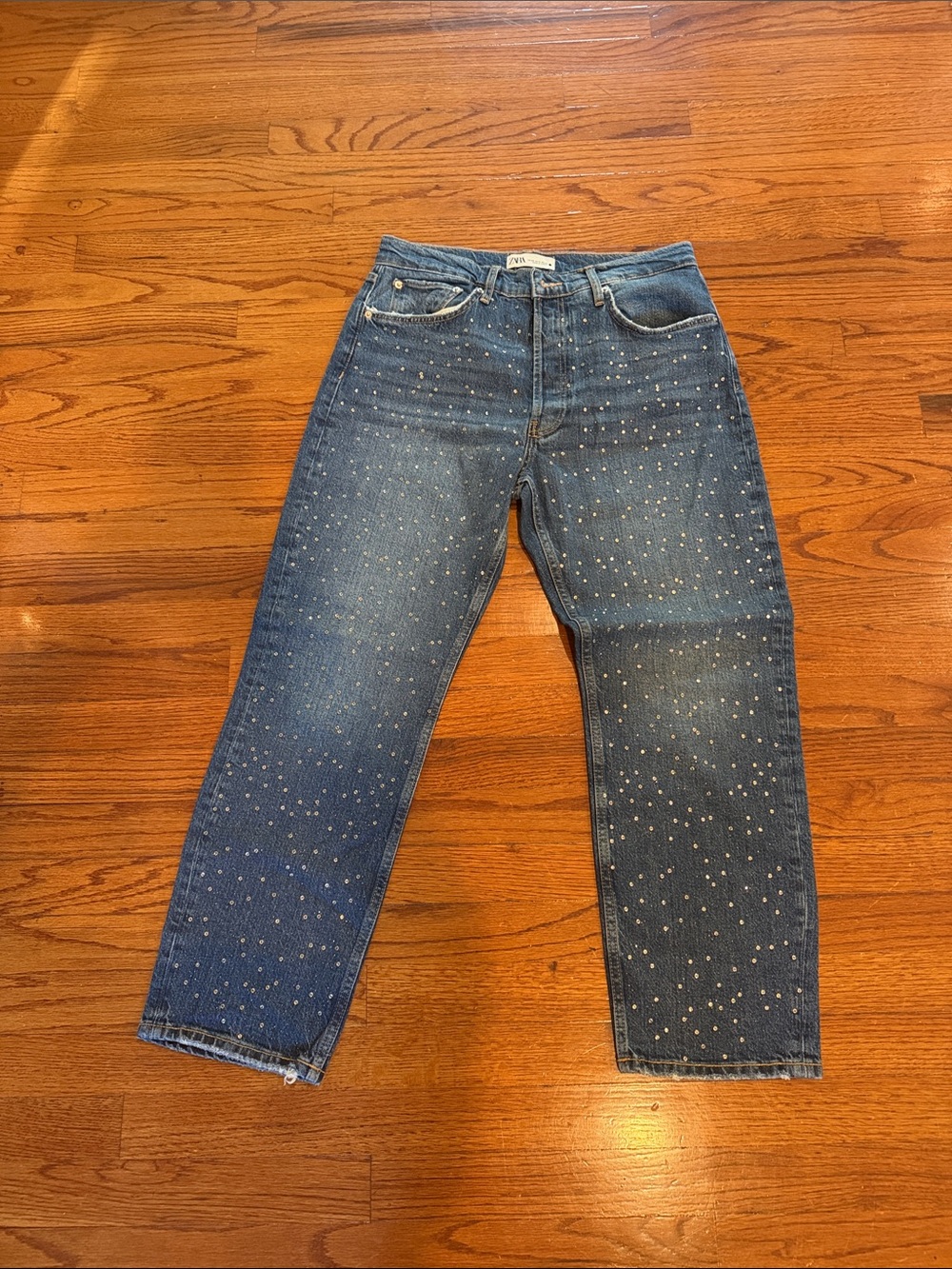 Zara Blue Studded Straight Jeans